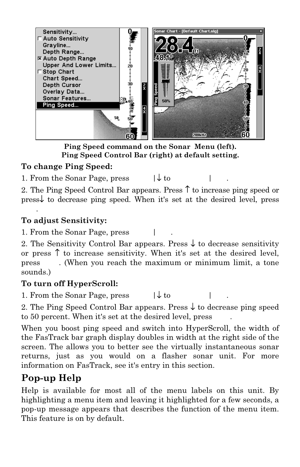 Pop-up help | Lowrance electronic X96 User Manual | Page 62 / 84