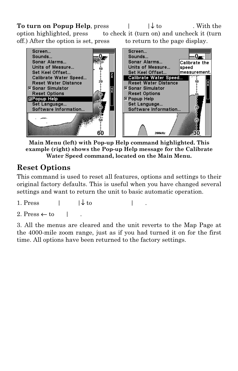 Reset options | Lowrance electronic X96 User Manual | Page 63 / 84