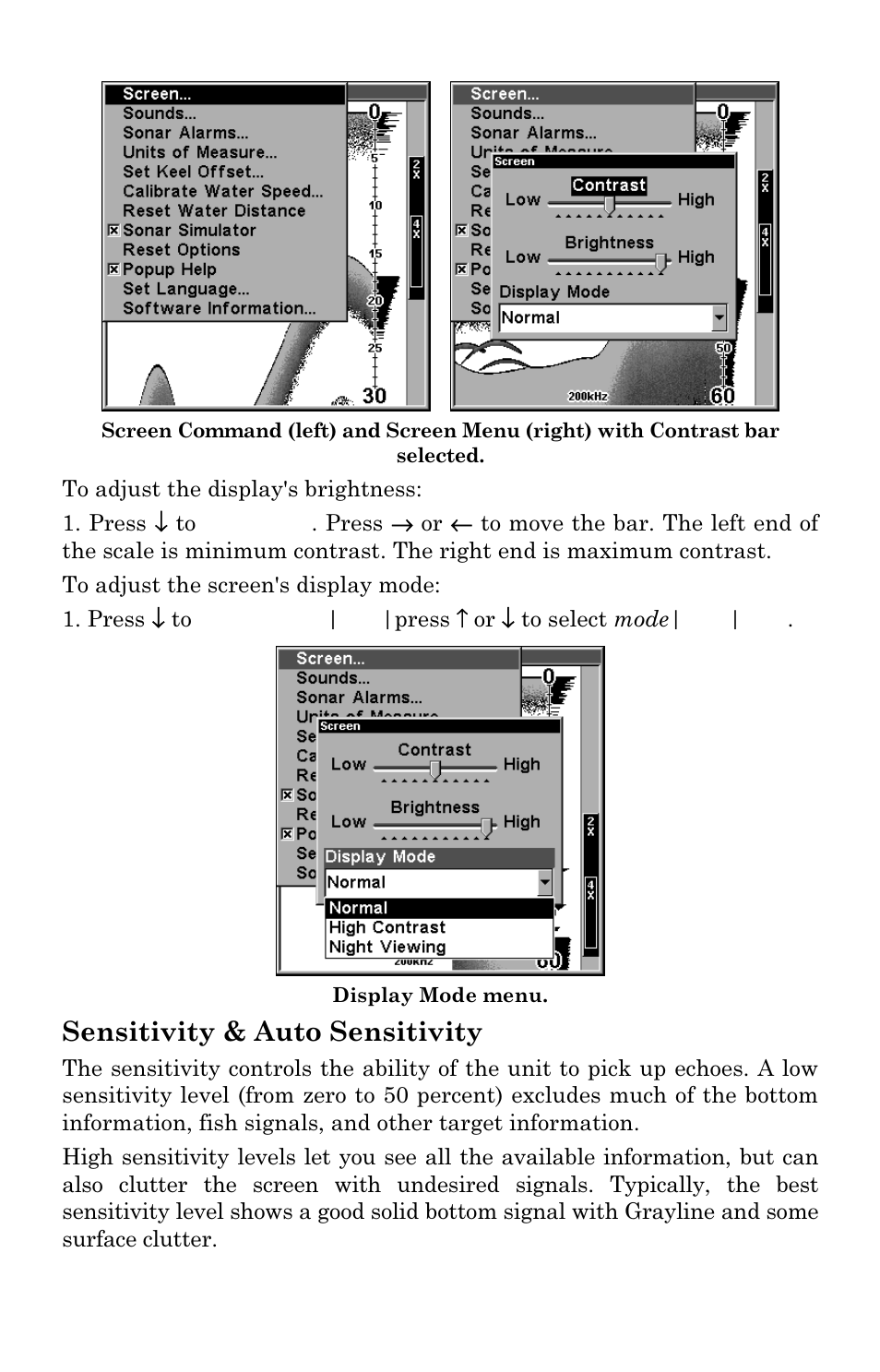 Sensitivity & auto sensitivity | Lowrance electronic X96 User Manual | Page 65 / 84