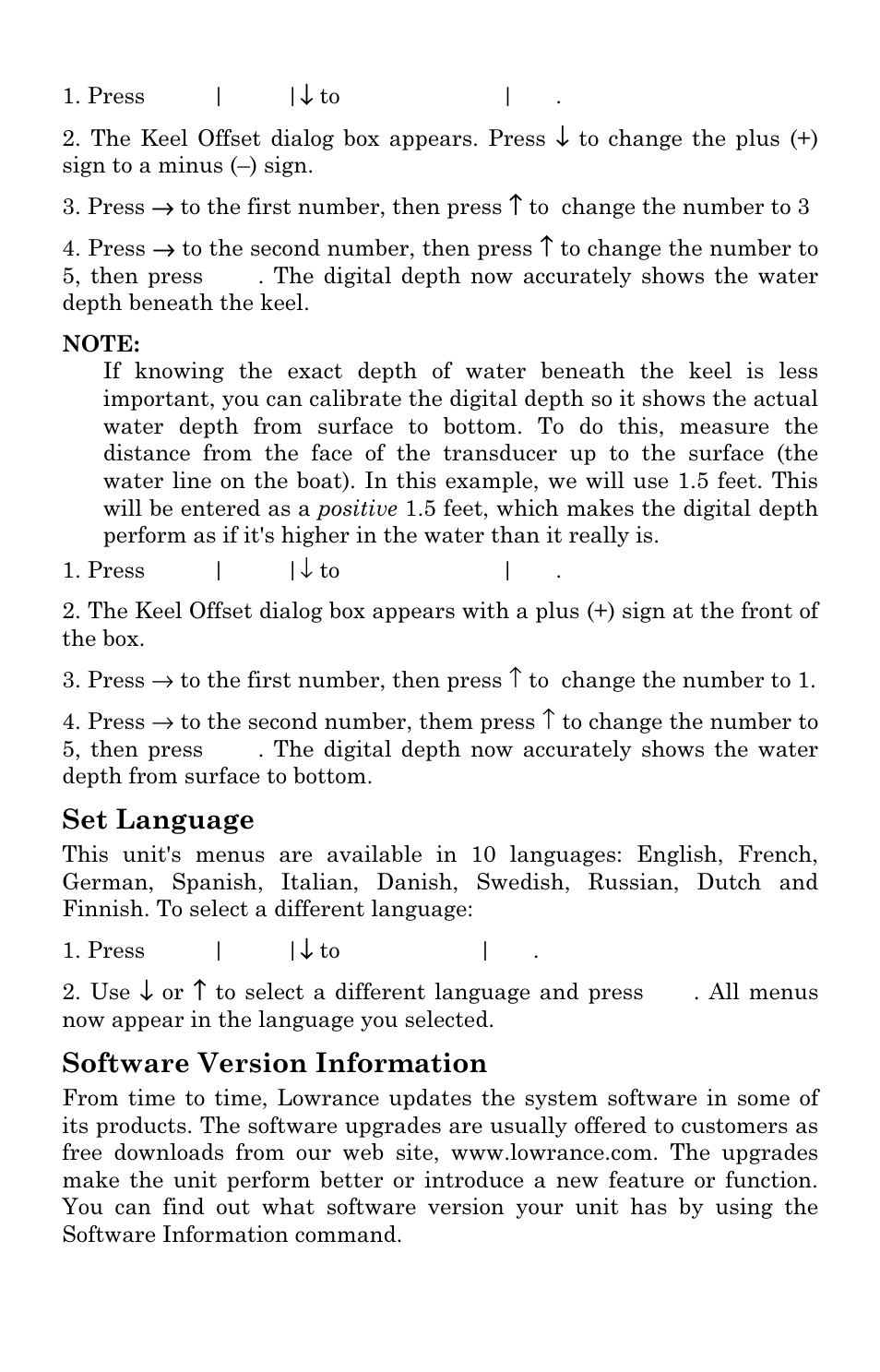 Set language, Software version information | Lowrance electronic X96 User Manual | Page 68 / 84