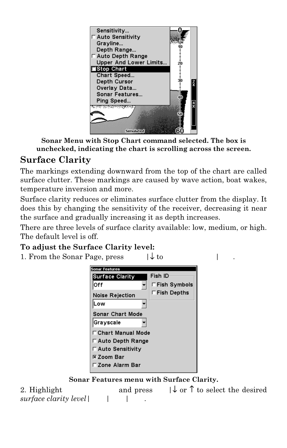 Surface clarity | Lowrance electronic X96 User Manual | Page 74 / 84