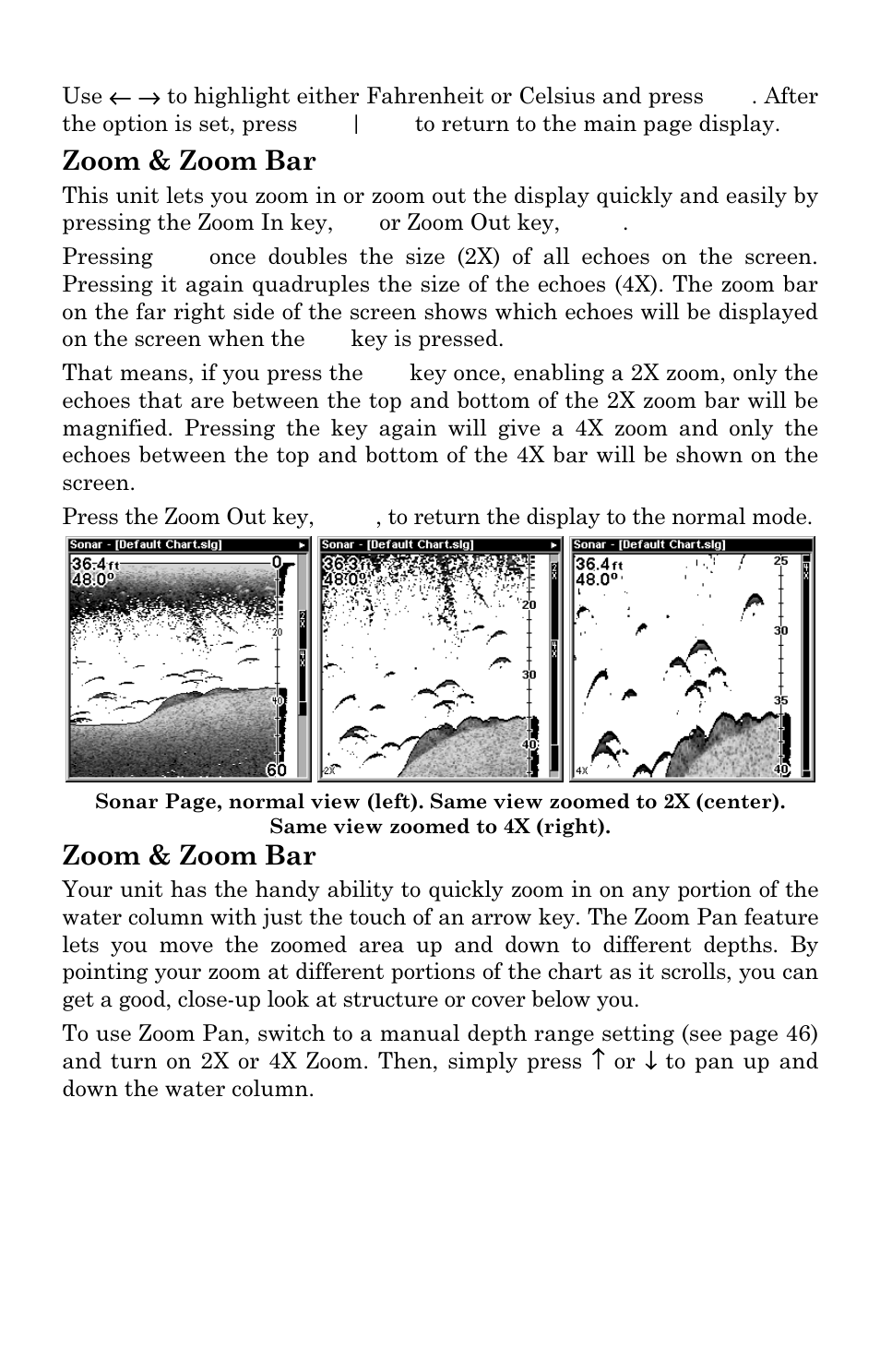 Zoom & zoom bar | Lowrance electronic X96 User Manual | Page 76 / 84