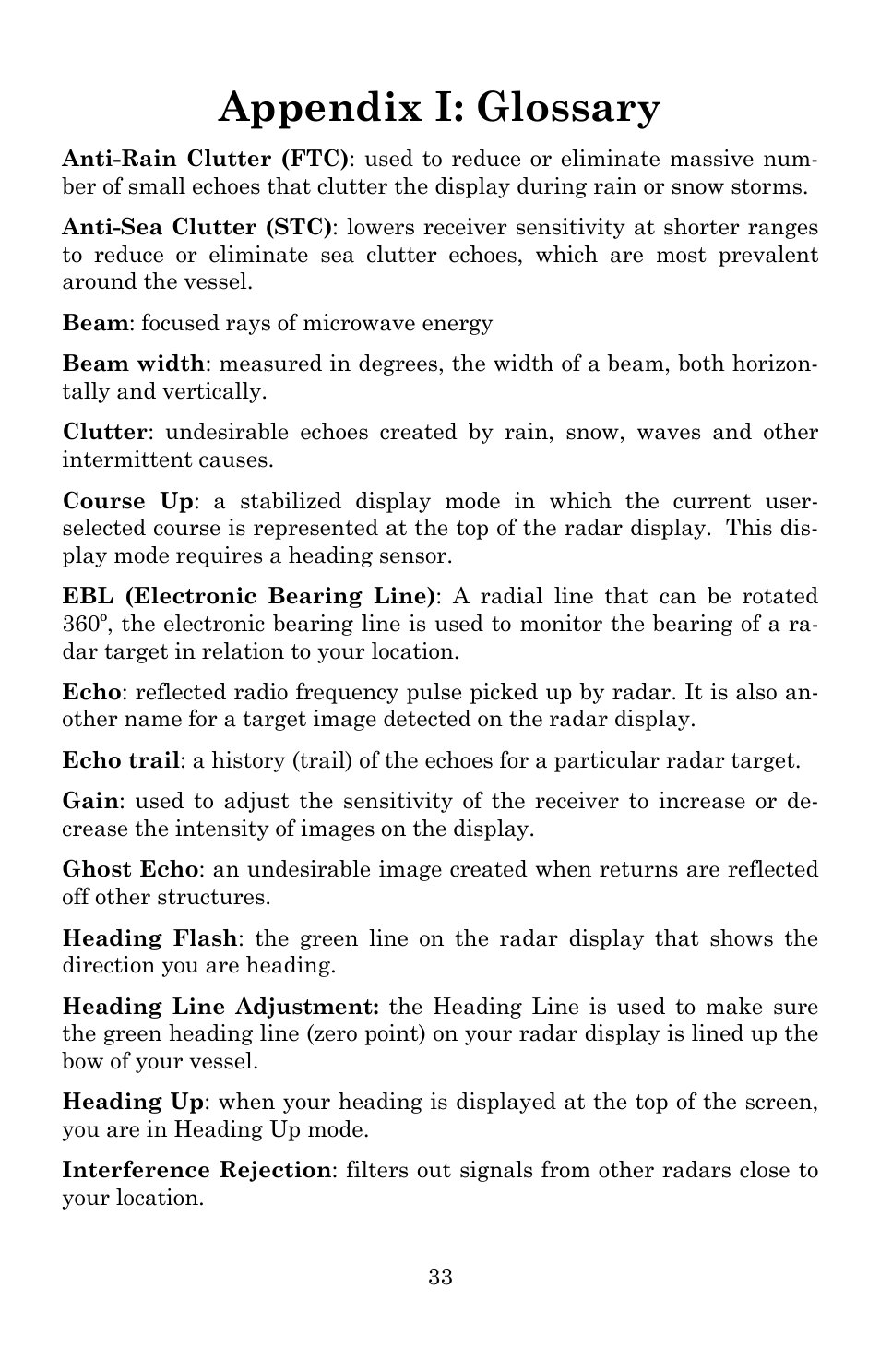 Appendix i: glossary | Lowrance electronic LRA-2400 User Manual | Page 39 / 48