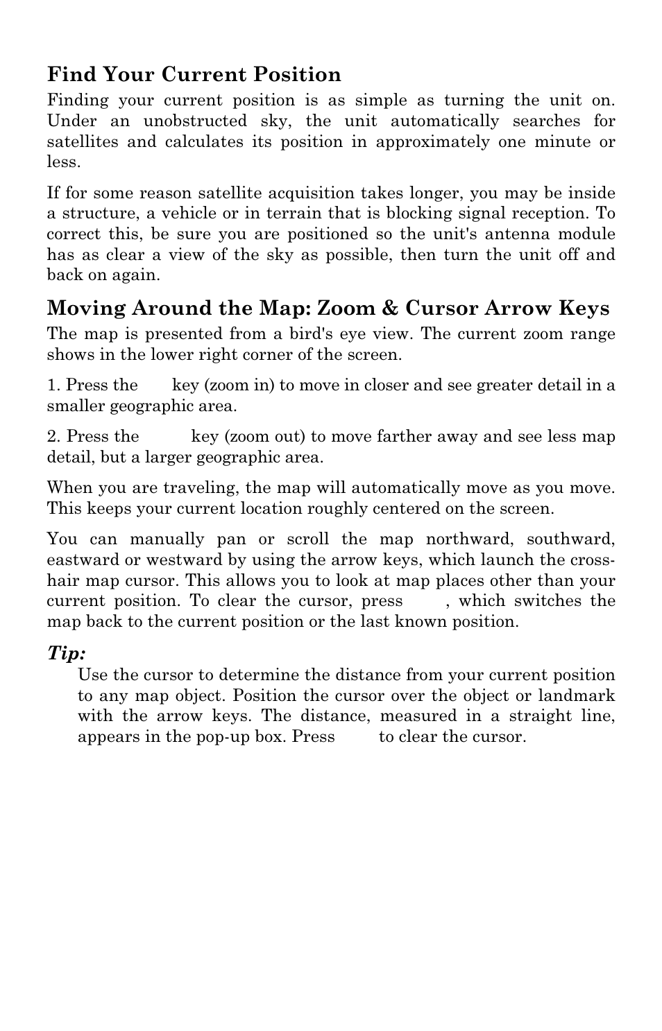 Find your current position, Moving around the map: zoom & cursor arrow keys | Lowrance electronic LCX-111C User Manual | Page 116 / 208