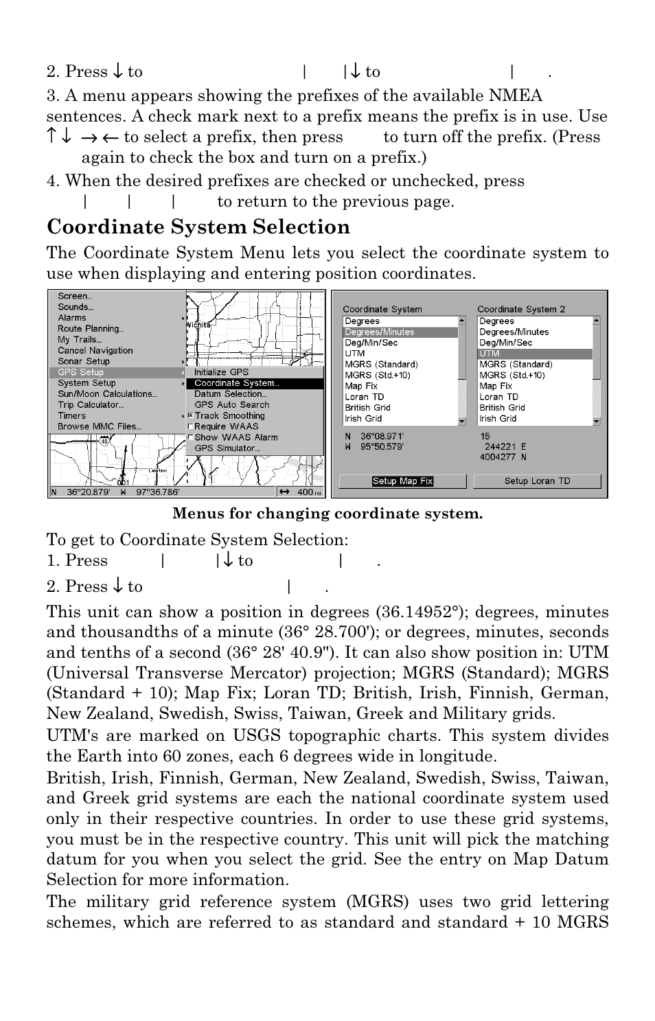 Coordinate system selection | Lowrance electronic LCX-111C User Manual | Page 150 / 208