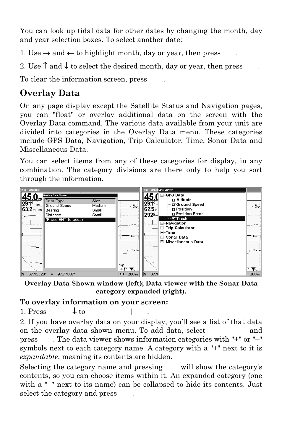 Overlay data | Lowrance electronic LCX-111C User Manual | Page 166 / 208