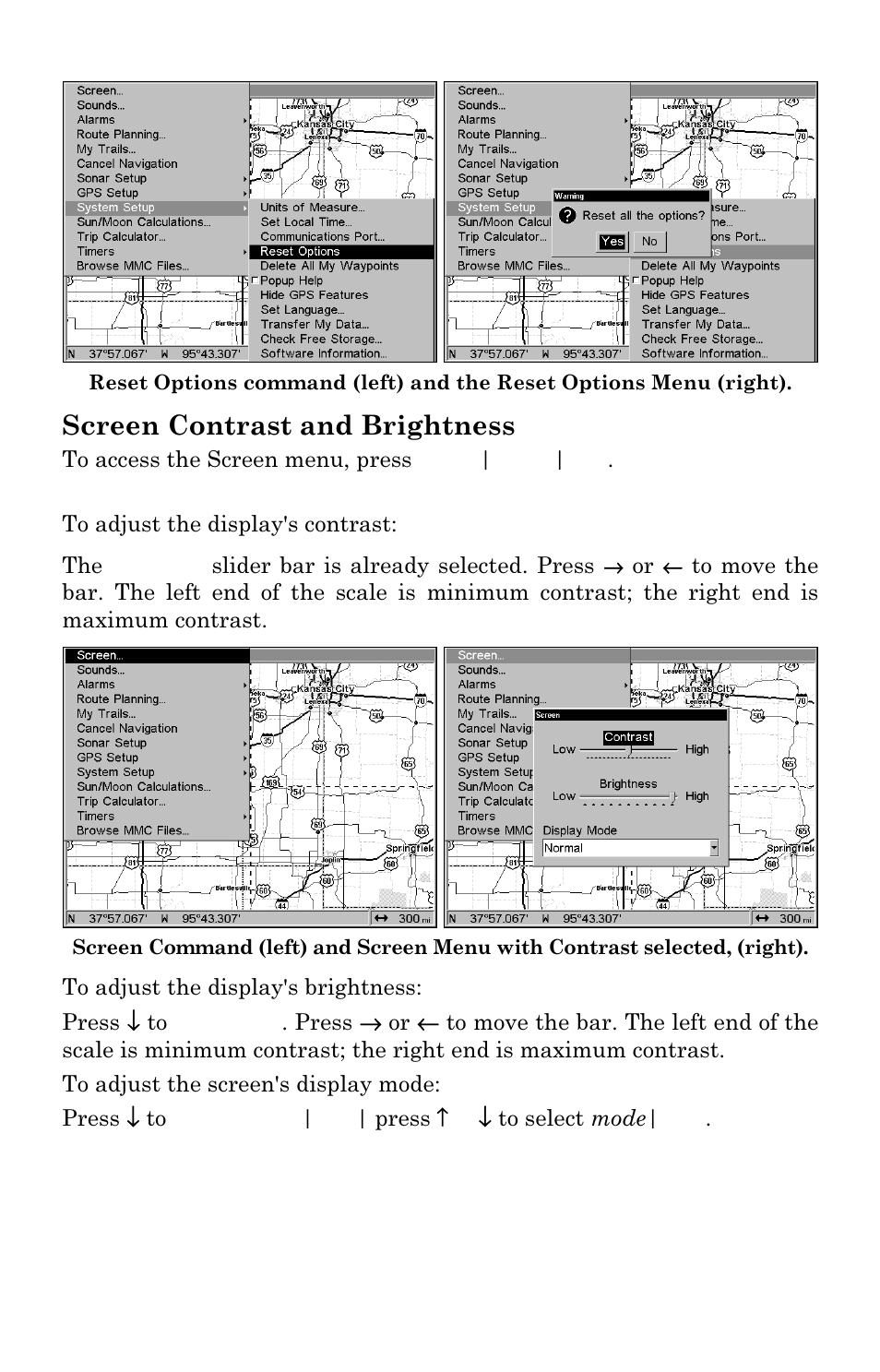 Screen contrast and brightness | Lowrance electronic LCX-111C User Manual | Page 173 / 208