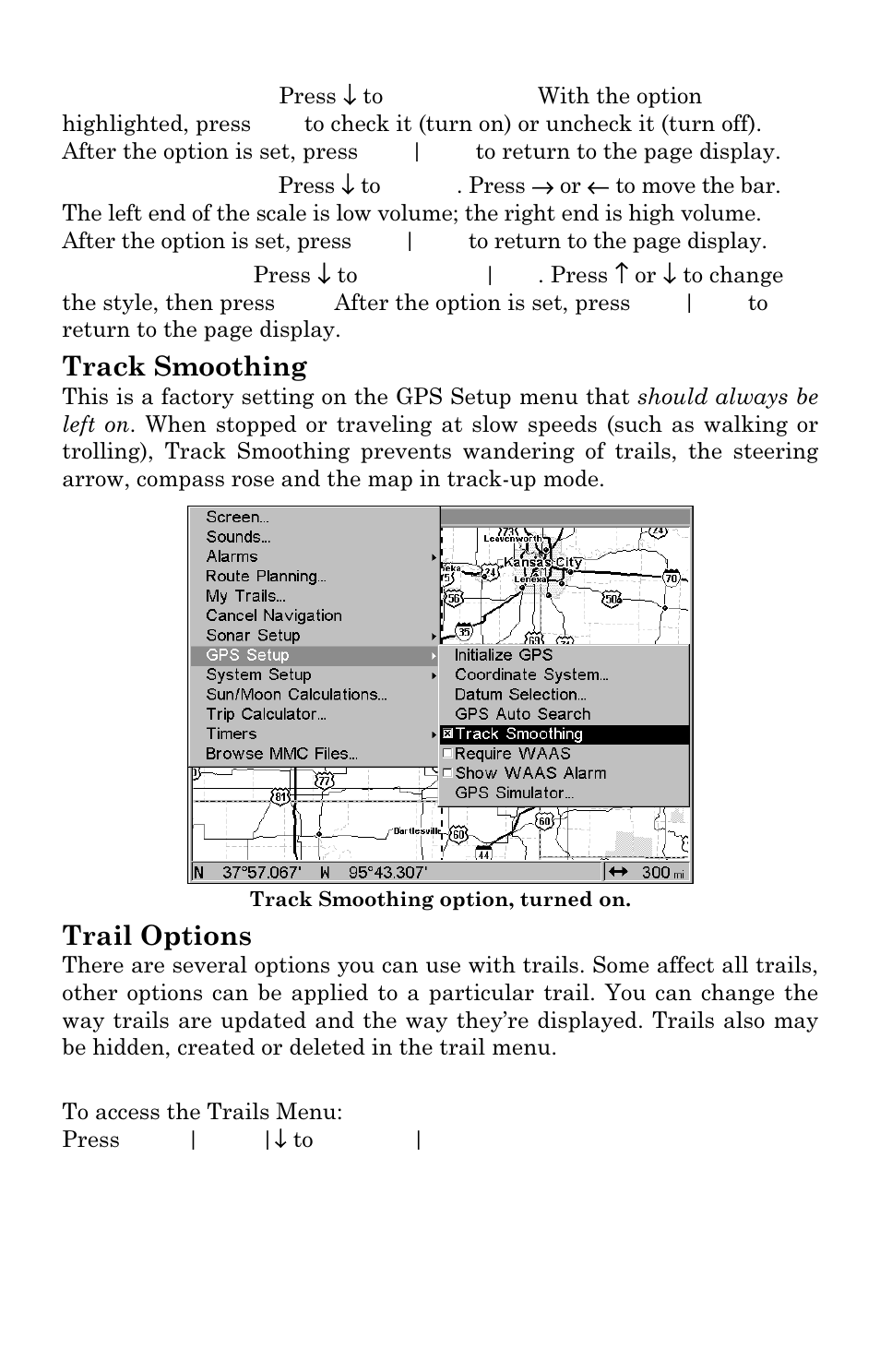 Track smoothing, Trail options | Lowrance electronic LCX-111C User Manual | Page 177 / 208