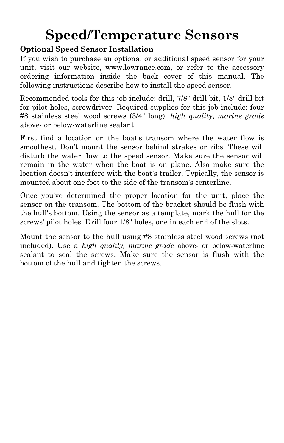 Speed/temperature sensors | Lowrance electronic LCX-111C User Manual | Page 33 / 208