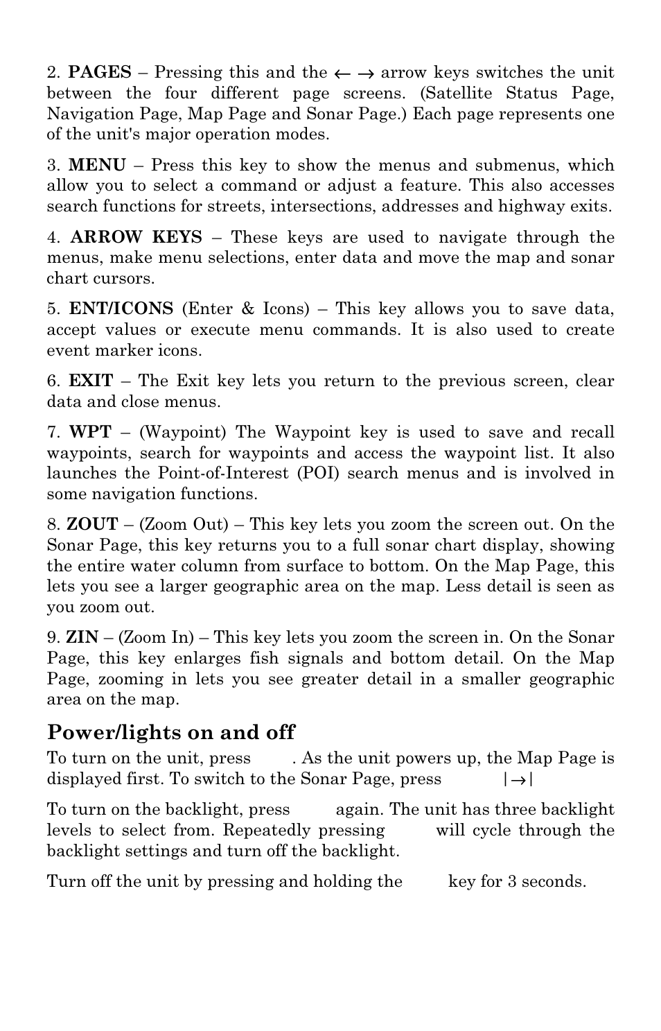 Power/lights on and off | Lowrance electronic LCX-111C User Manual | Page 52 / 208