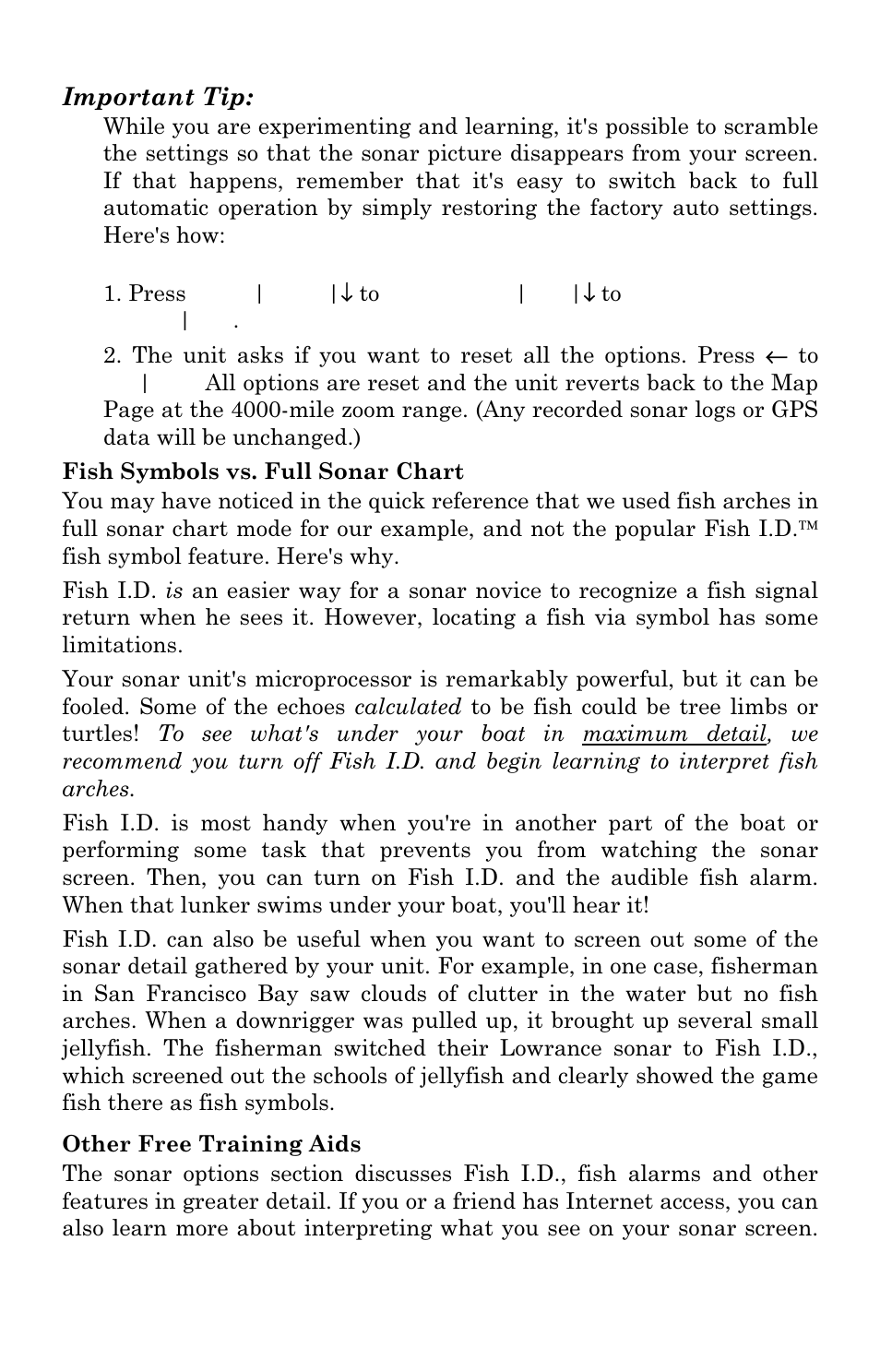 Important tip | Lowrance electronic LCX-111C User Manual | Page 62 / 208