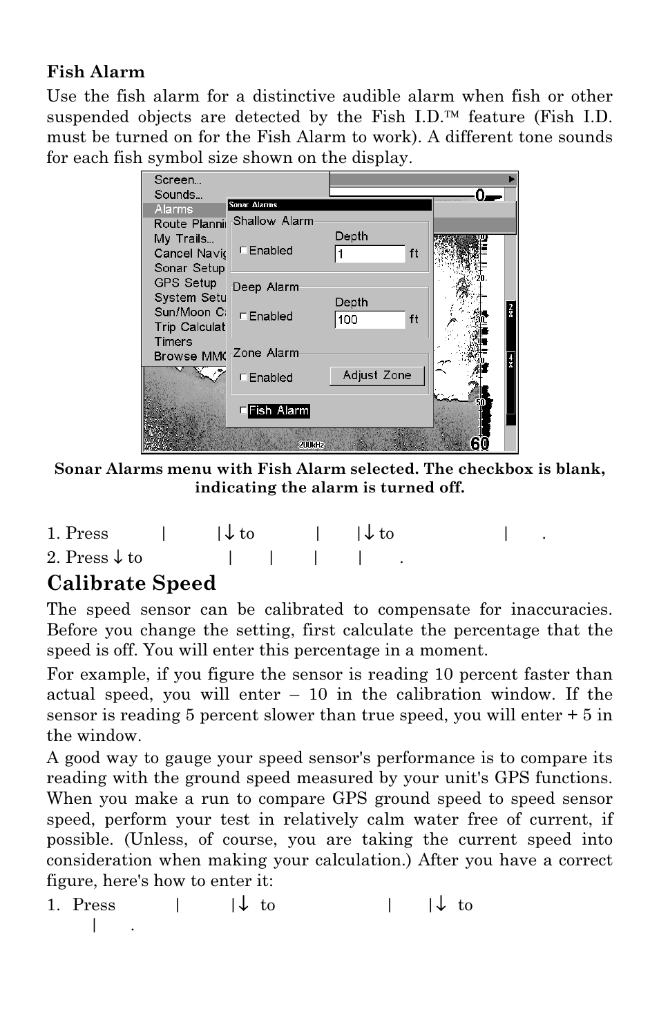 Calibrate speed | Lowrance electronic LCX-111C User Manual | Page 68 / 208