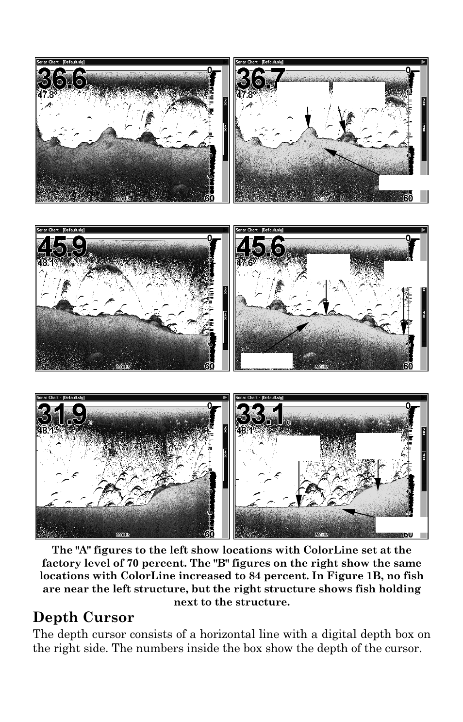 Depth cursor | Lowrance electronic LCX-111C User Manual | Page 71 / 208
