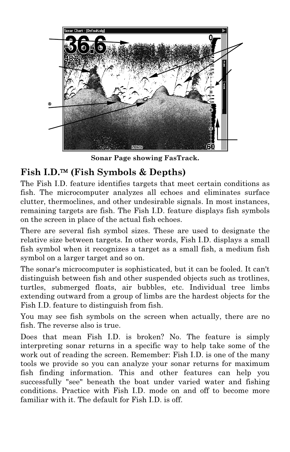 Fish i.d.  (fish symbols & depths) | Lowrance electronic LCX-111C User Manual | Page 75 / 208