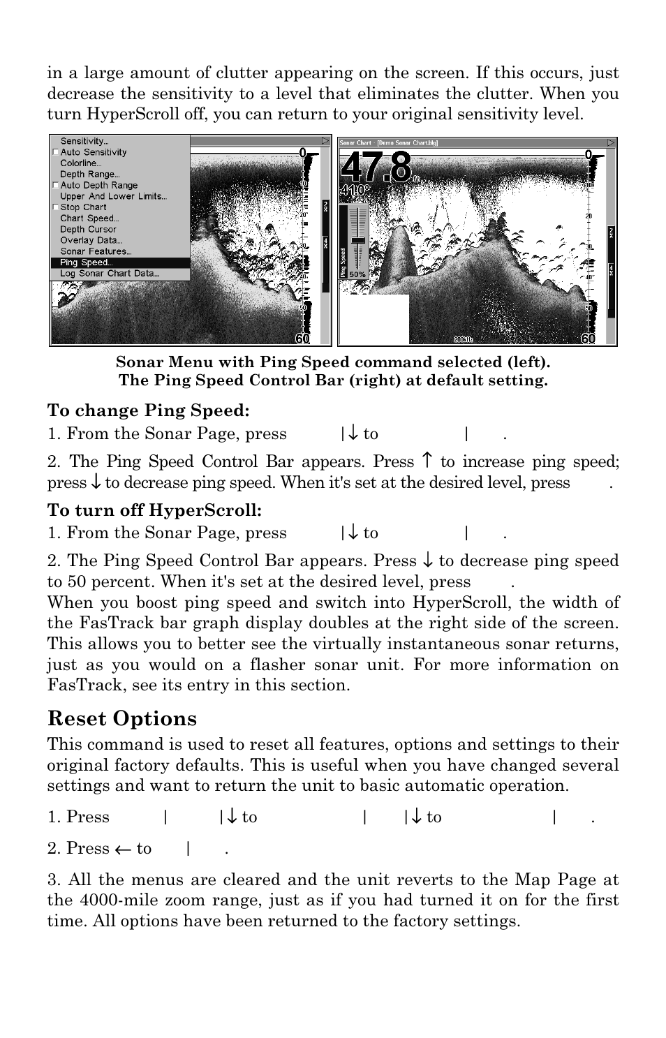 Reset options | Lowrance electronic LCX-111C User Manual | Page 84 / 208