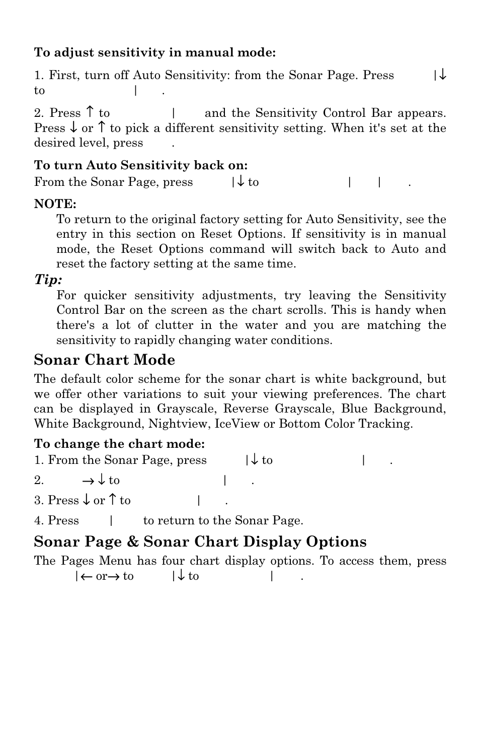 Sonar chart mode, Sonar page & sonar chart display options | Lowrance electronic LCX-111C User Manual | Page 88 / 208