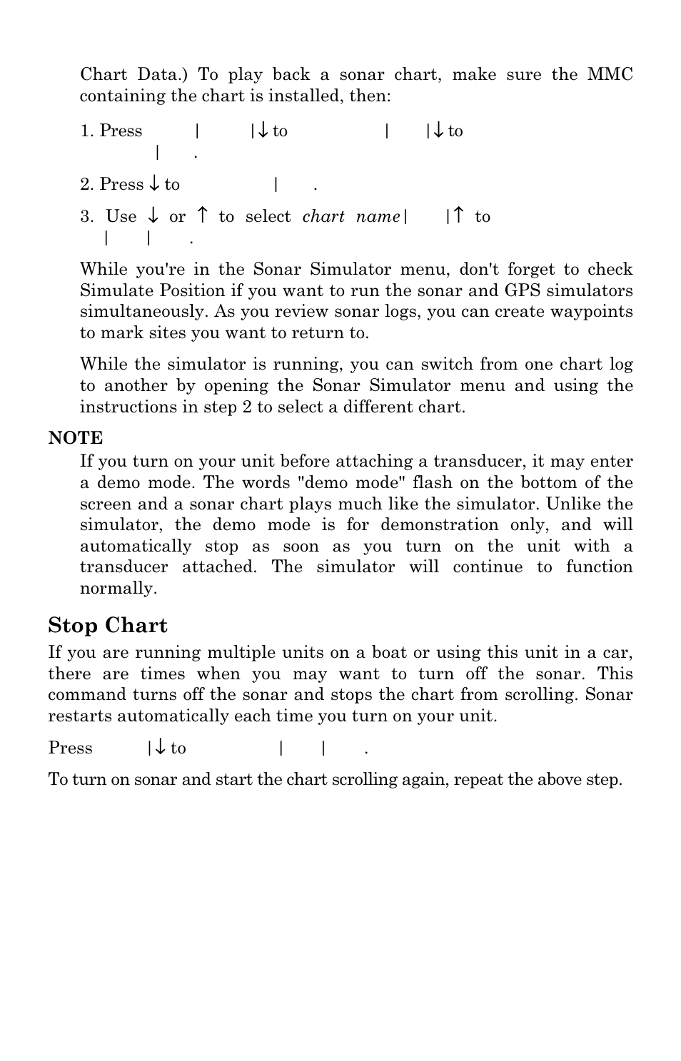 Stop chart | Lowrance electronic LCX-111C User Manual | Page 94 / 208