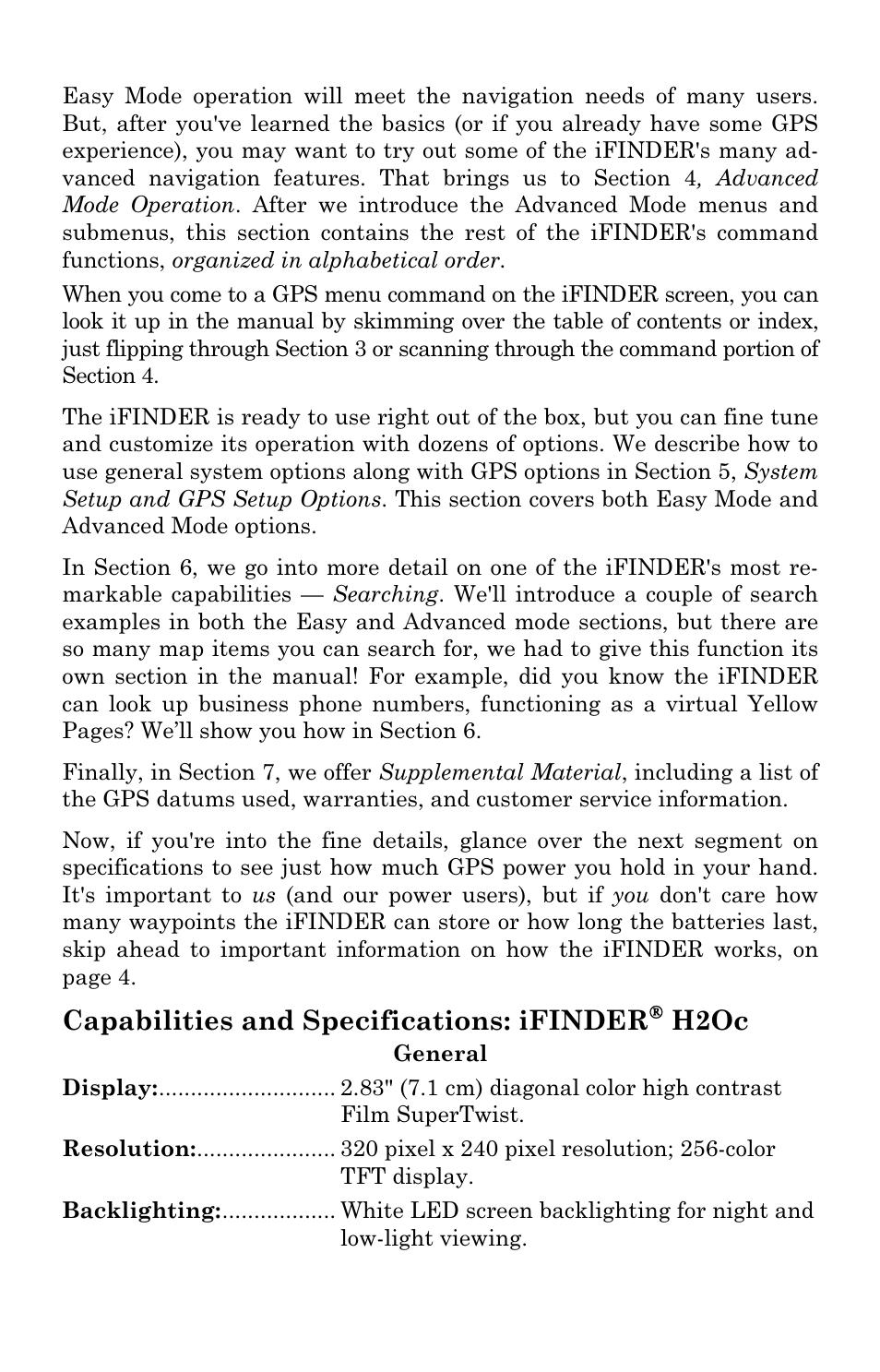 Capabilities and specifications: ifinder, H2oc | Lowrance electronic Lowrance iFINDER H2O C User Manual | Page 10 / 132