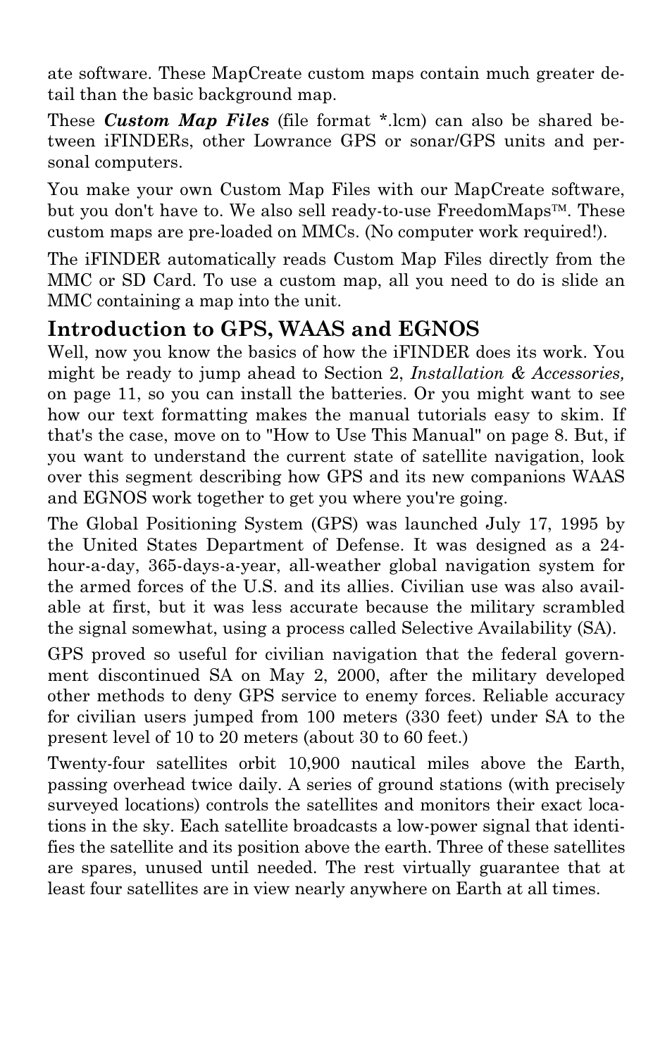 Introduction to gps, waas and egnos | Lowrance electronic Lowrance iFINDER H2O C User Manual | Page 14 / 132