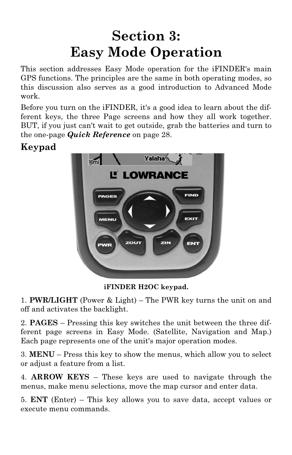 Keypad | Lowrance electronic Lowrance iFINDER H2O C User Manual | Page 27 / 132