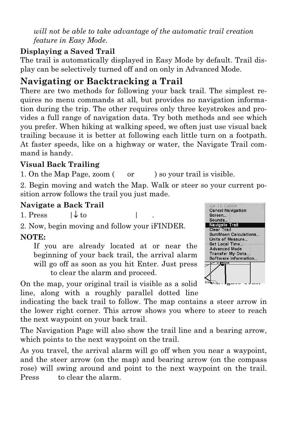 Navigating or backtracking a trail | Lowrance electronic Lowrance iFINDER H2O C User Manual | Page 44 / 132