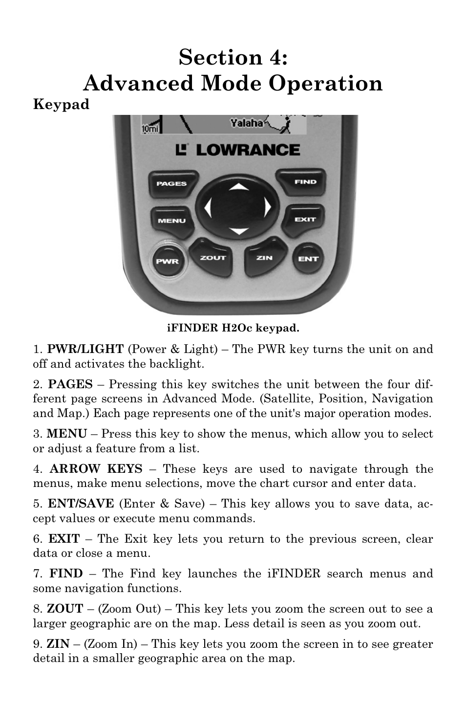 Keypad | Lowrance electronic Lowrance iFINDER H2O C User Manual | Page 49 / 132
