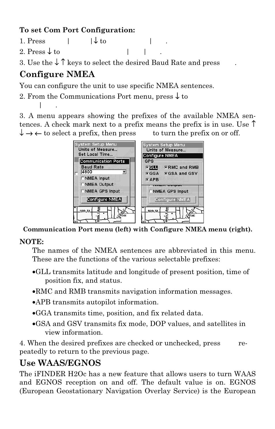Configure nmea, Use waas/egnos | Lowrance electronic Lowrance iFINDER H2O C User Manual | Page 76 / 132