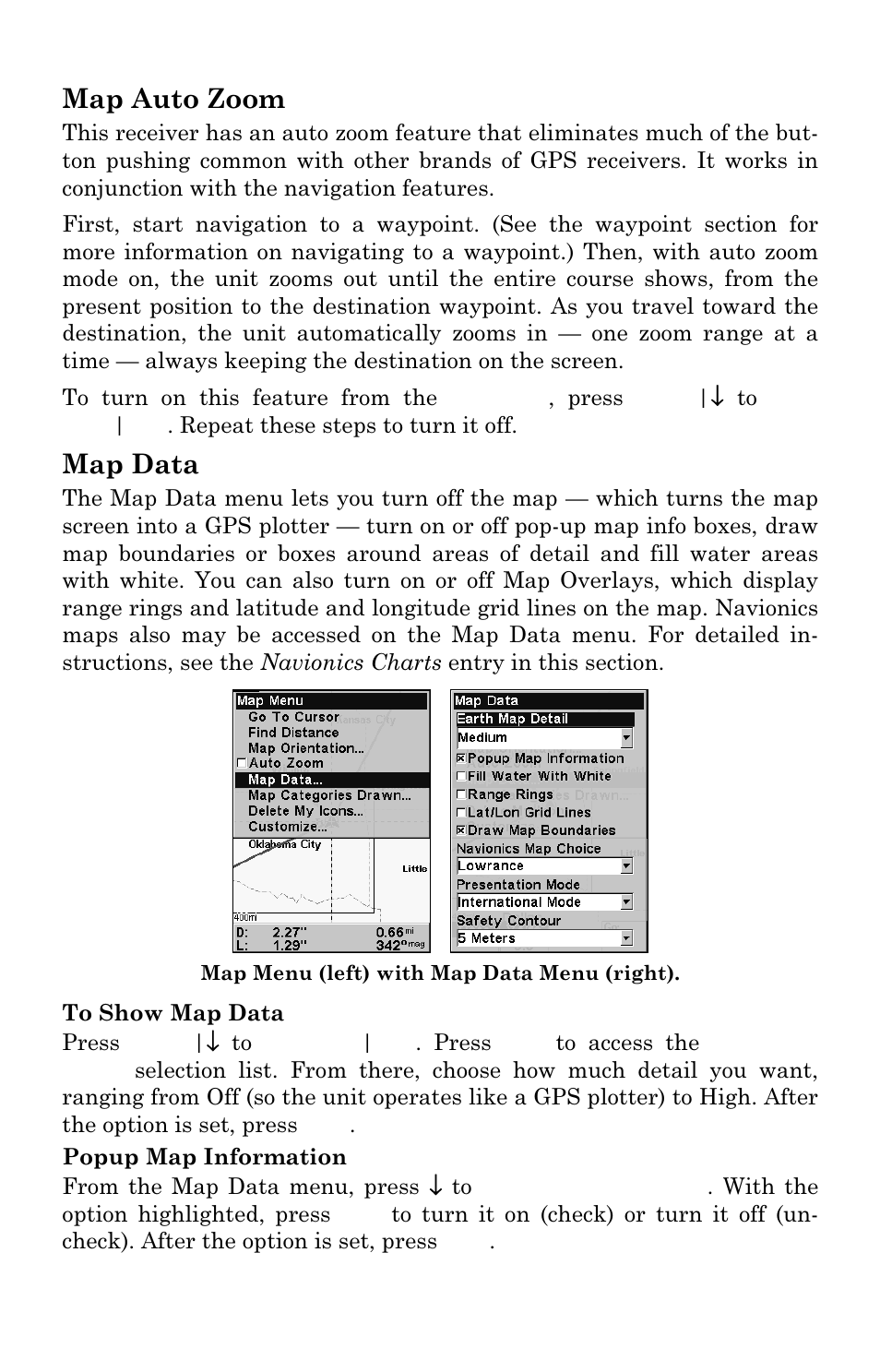 Map auto zoom, Map data | Lowrance electronic Lowrance iFINDER H2O C User Manual | Page 83 / 132