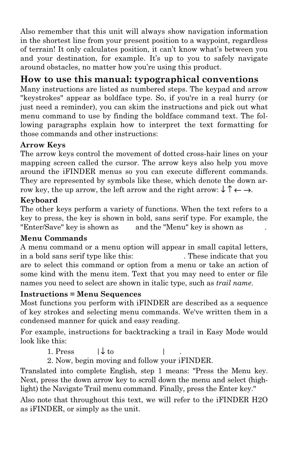 How to use this manual: typographical conventions | Lowrance electronic iFINDER H2O User Manual | Page 14 / 124