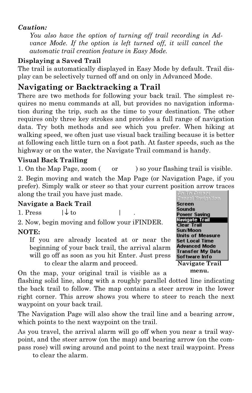 Navigating or backtracking a trail | Lowrance electronic iFINDER H2O User Manual | Page 40 / 124