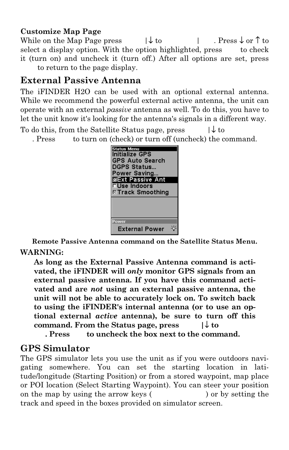 External passive antenna, Gps simulator | Lowrance electronic iFINDER H2O User Manual | Page 74 / 124
