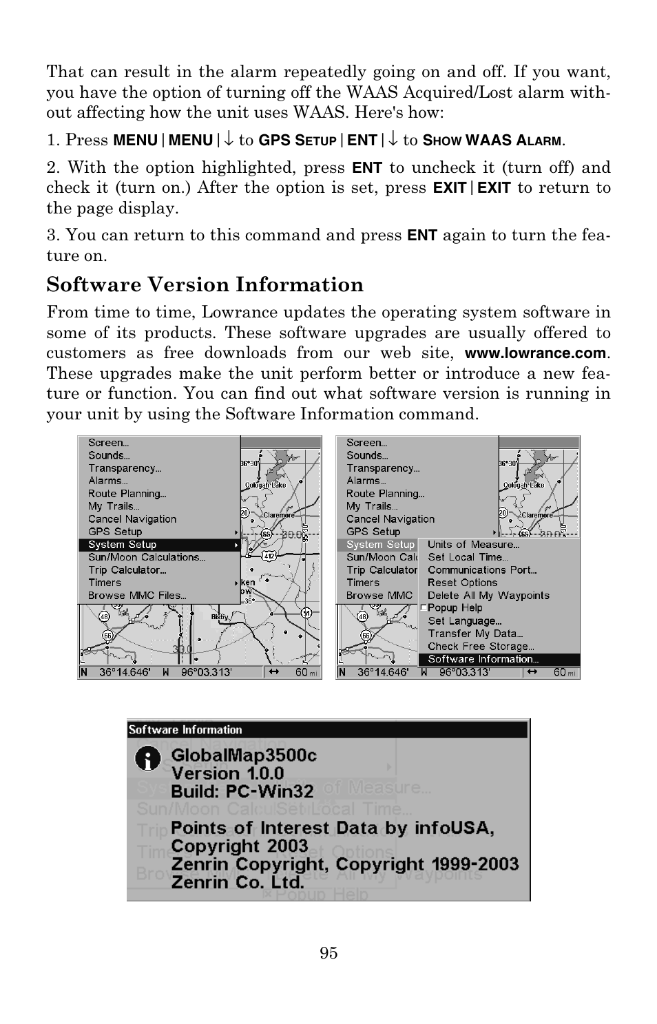 Software version information | Lowrance electronic Lowrance GlobalMap 3500C User Manual | Page 101 / 136