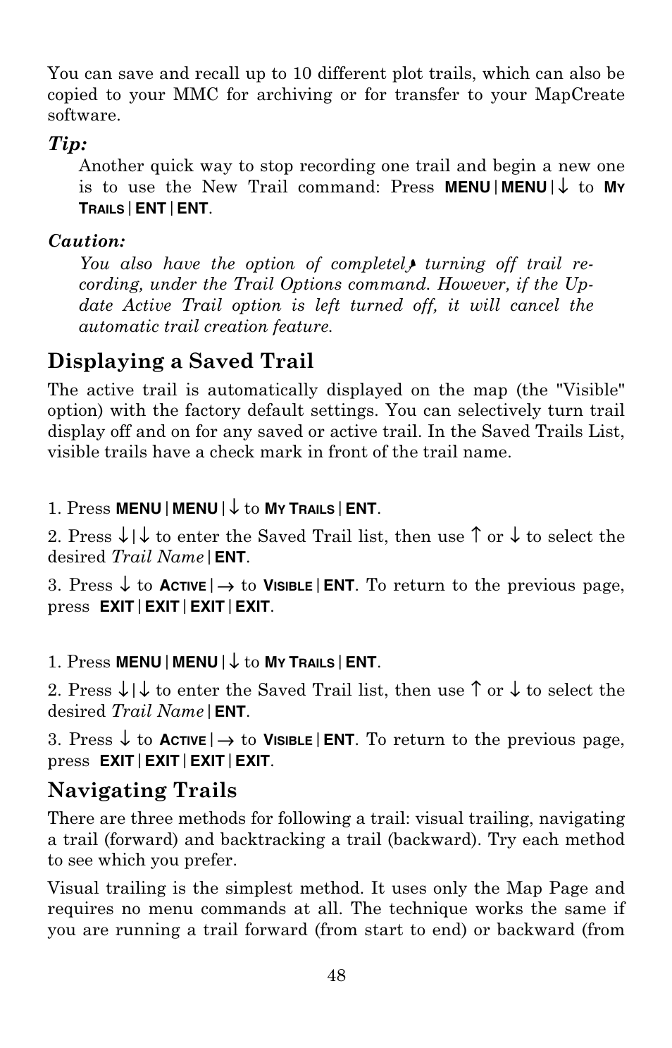 Displaying a saved trail, Navigating trails | Lowrance electronic Lowrance GlobalMap 3500C User Manual | Page 54 / 136