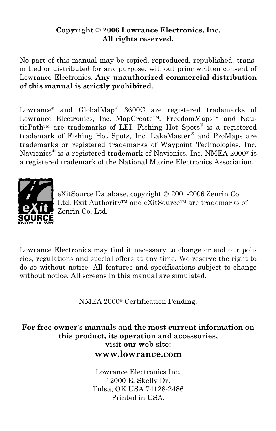 Lowrance electronic 3600C User Manual | Page 2 / 136