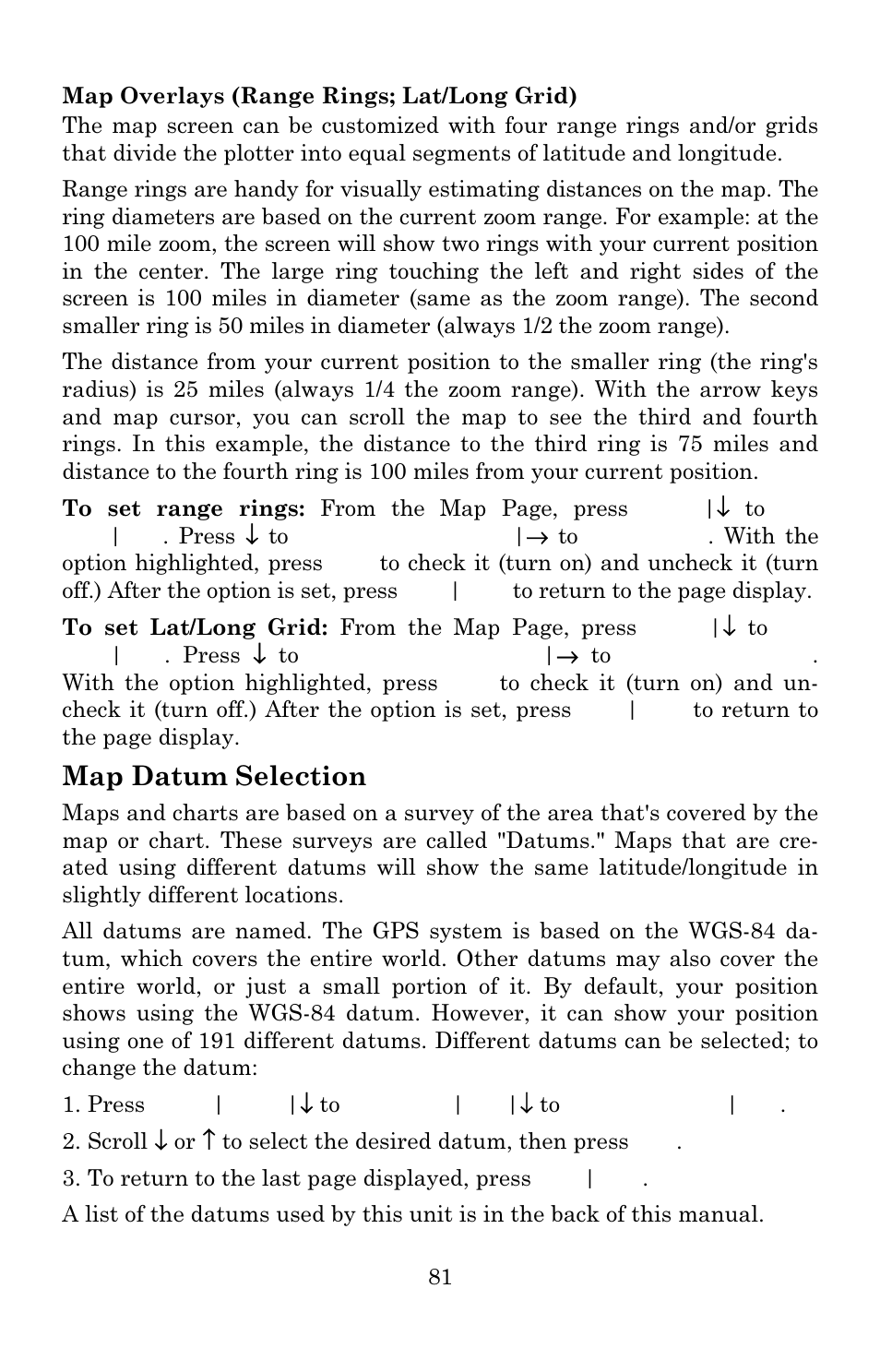 Map datum selection | Lowrance electronic 3600C User Manual | Page 87 / 136