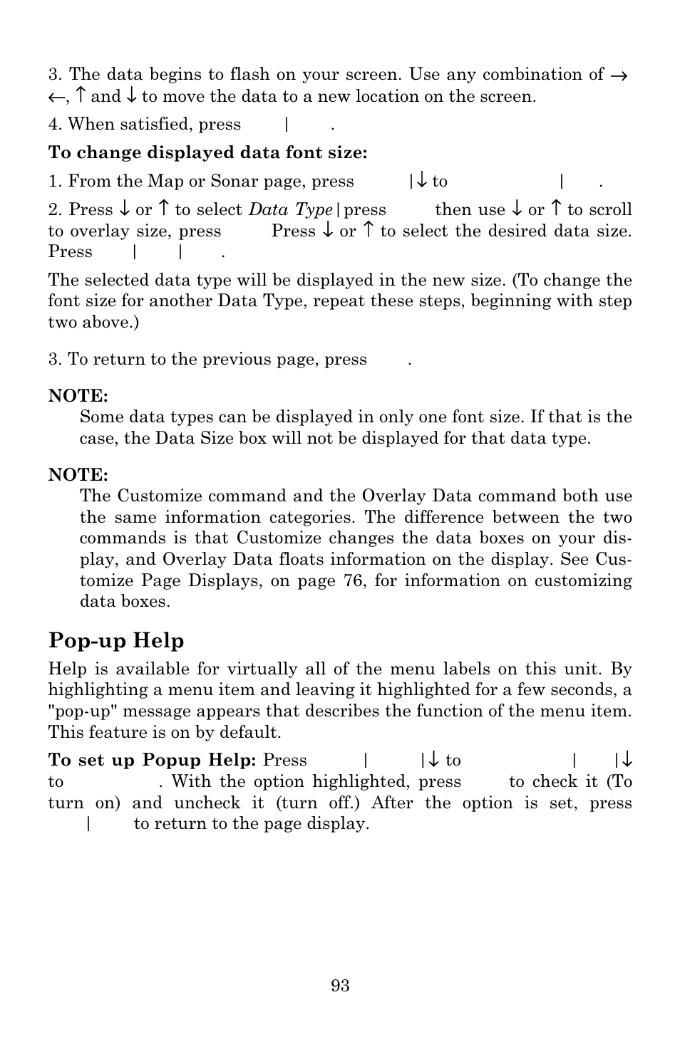 Pop-up help | Lowrance electronic 3600C User Manual | Page 99 / 136