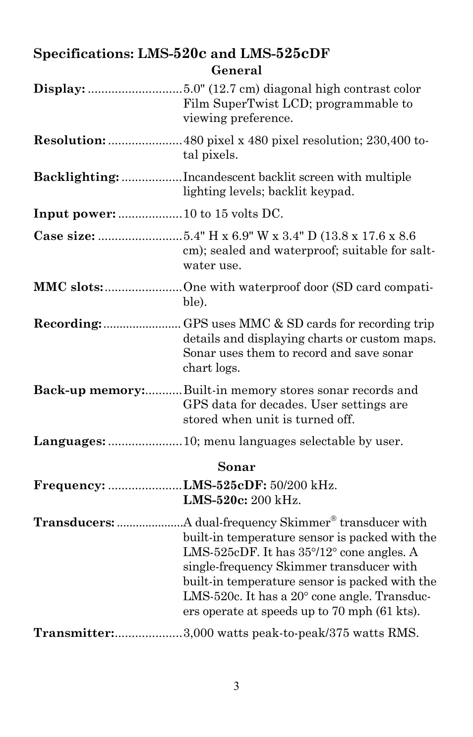 520c, 525c | Lowrance electronic LMS-520C User Manual | Page 13 / 252