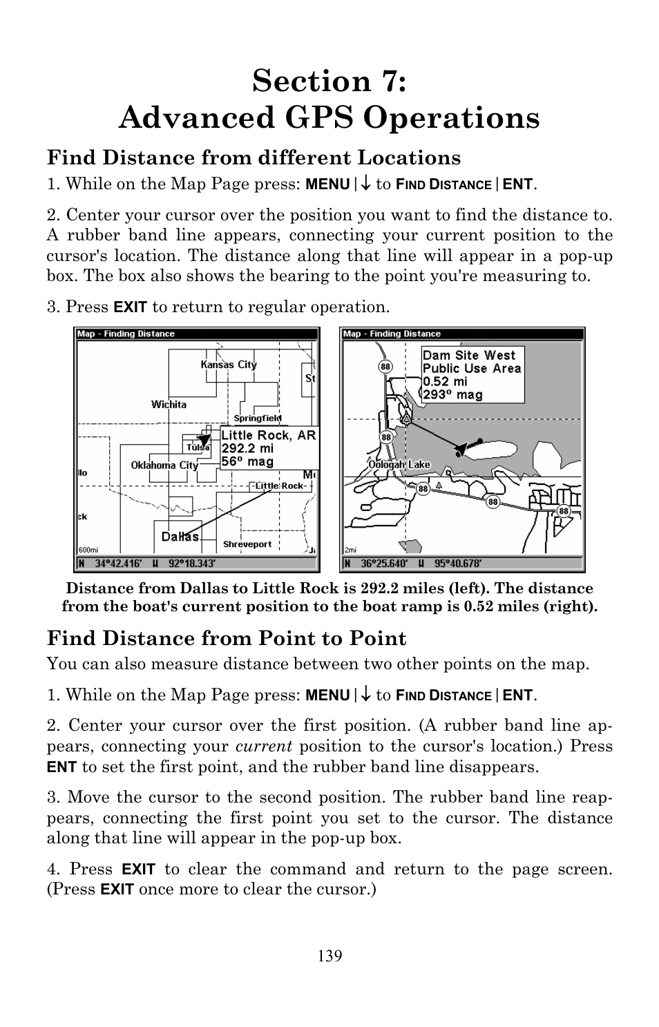 Find distance from different locations, Find distance from point to point | Lowrance electronic LMS-520C User Manual | Page 149 / 252