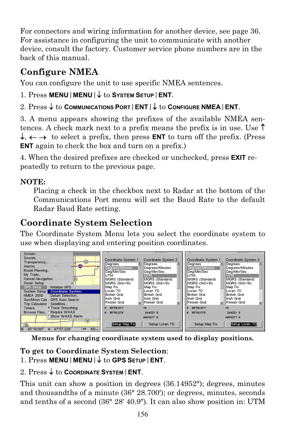 Configure nmea, Coordinate system selection | Lowrance electronic LMS-520C User Manual | Page 166 / 252