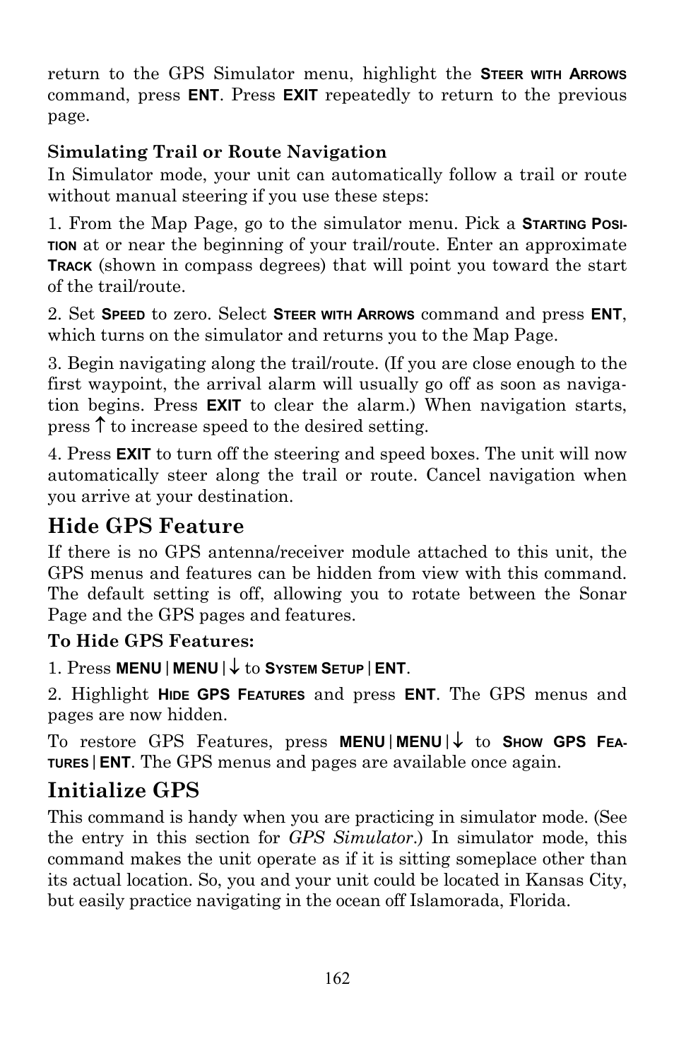 Hide gps feature, Initialize gps | Lowrance electronic LMS-520C User Manual | Page 172 / 252