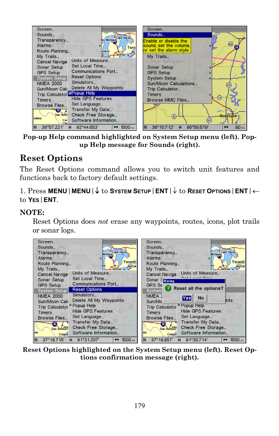 Reset options | Lowrance electronic LMS-520C User Manual | Page 189 / 252