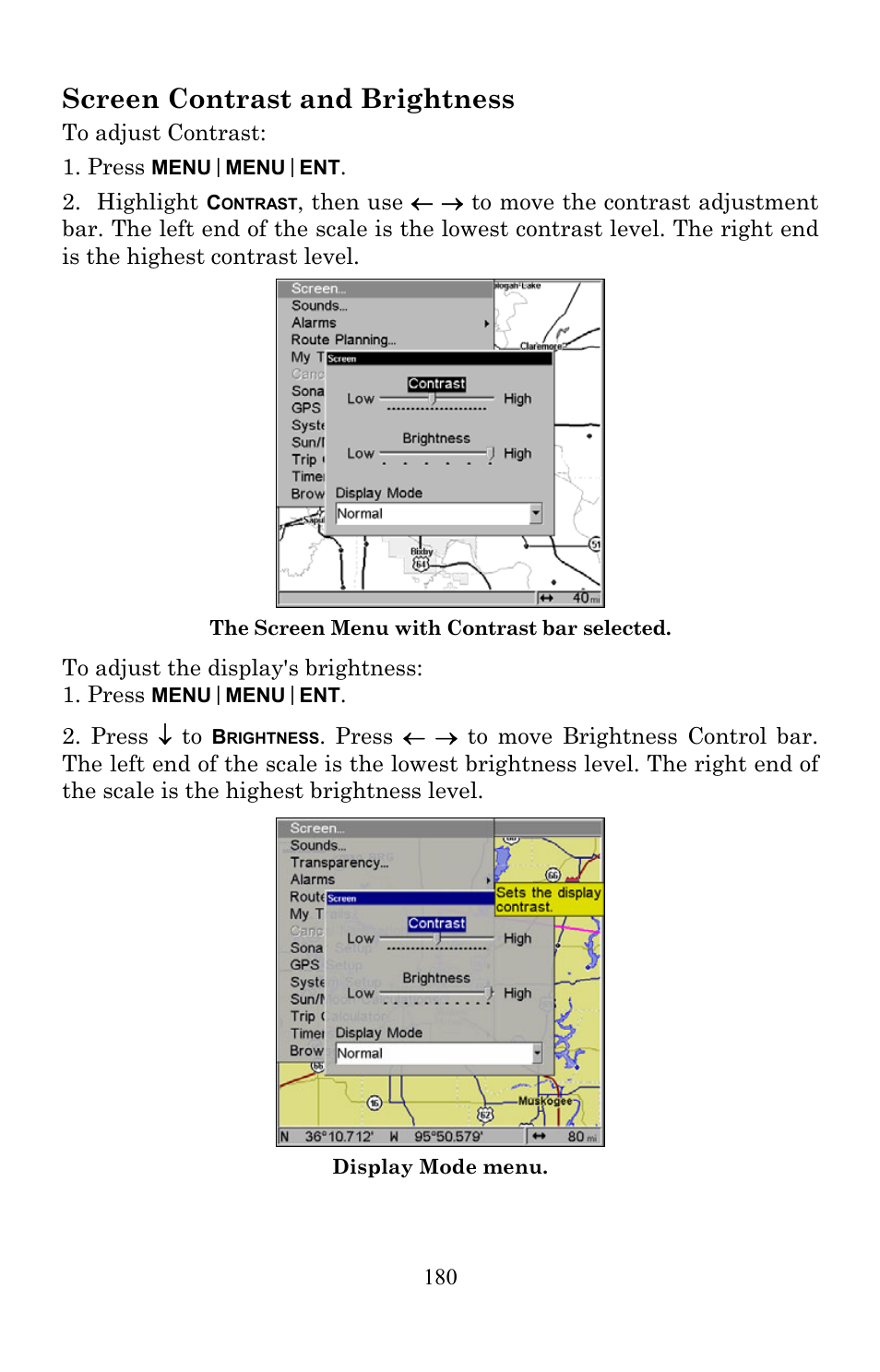 Screen contrast and brightness | Lowrance electronic LMS-520C User Manual | Page 190 / 252