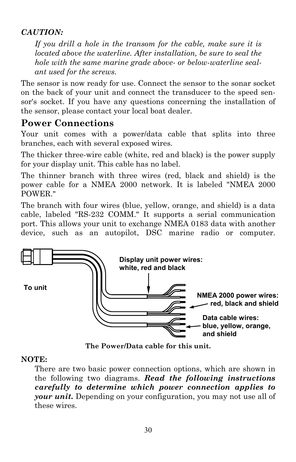 Power connections | Lowrance electronic LMS-520C User Manual | Page 40 / 252