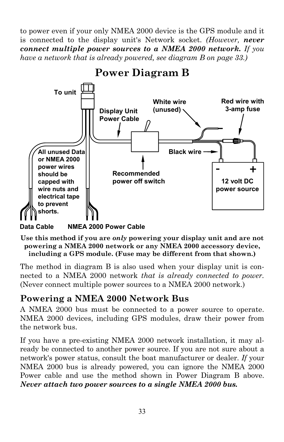 Power diagram b, Powering a nmea 2000 network bus | Lowrance electronic LMS-520C User Manual | Page 43 / 252