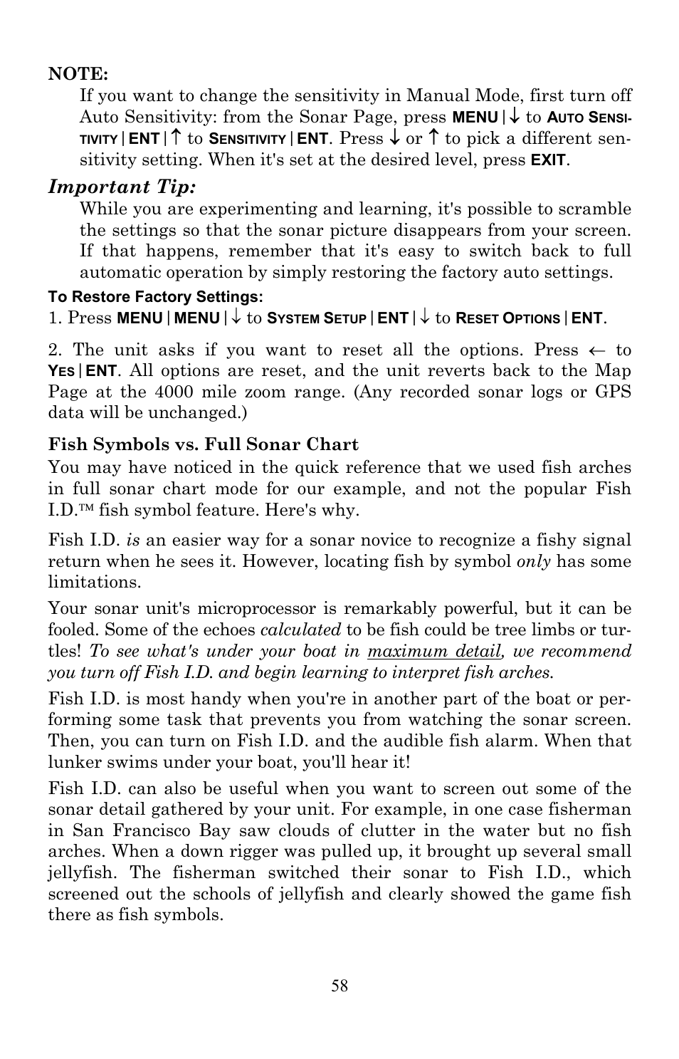 Important tip | Lowrance electronic LMS-520C User Manual | Page 68 / 252