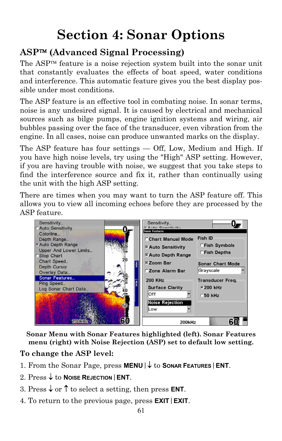 Asp ™ (advanced signal processing) | Lowrance electronic LMS-520C User Manual | Page 71 / 252
