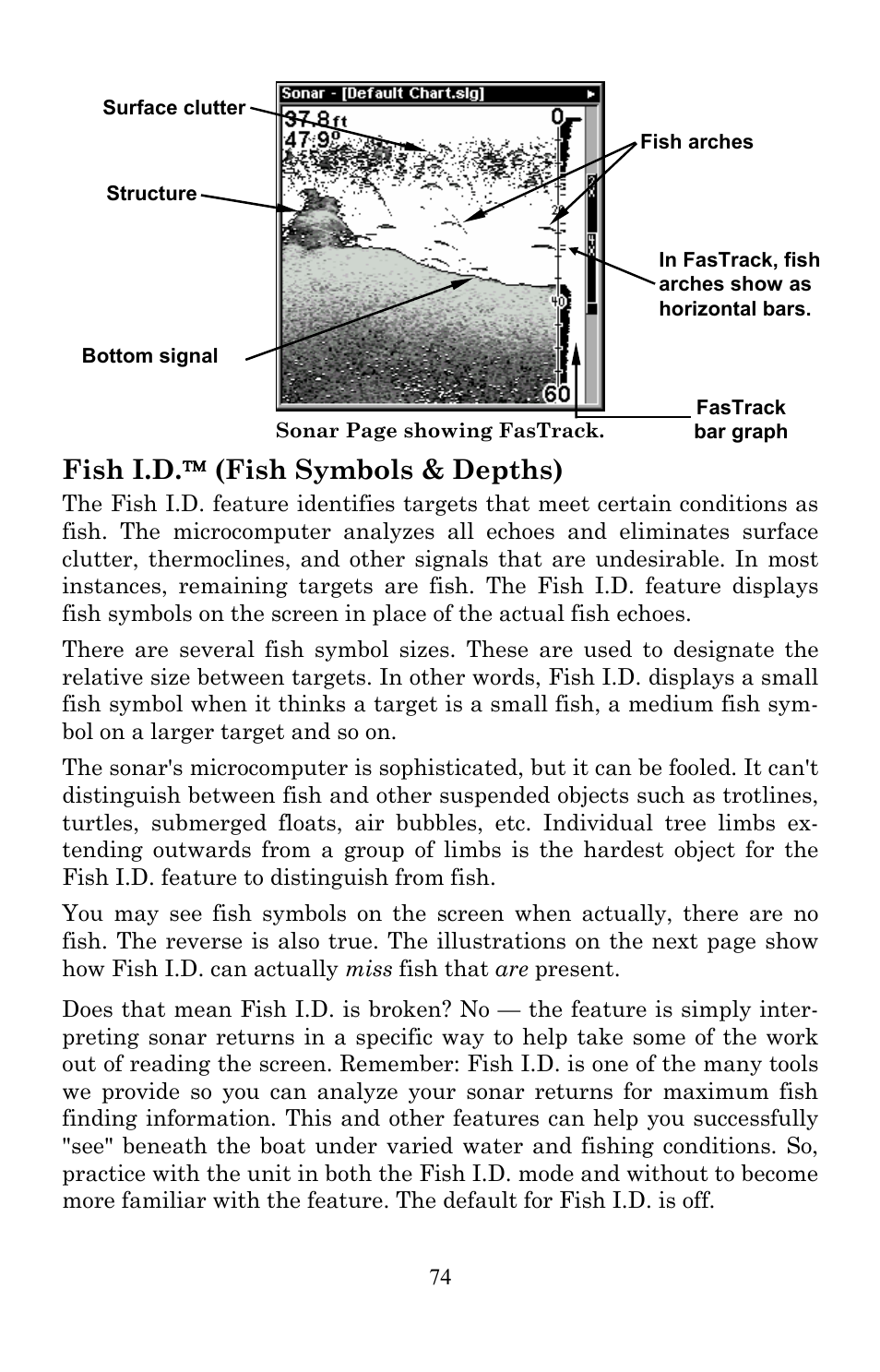 Fish i.d. ™ (fish symbols & depths) | Lowrance electronic LMS-520C User Manual | Page 84 / 252