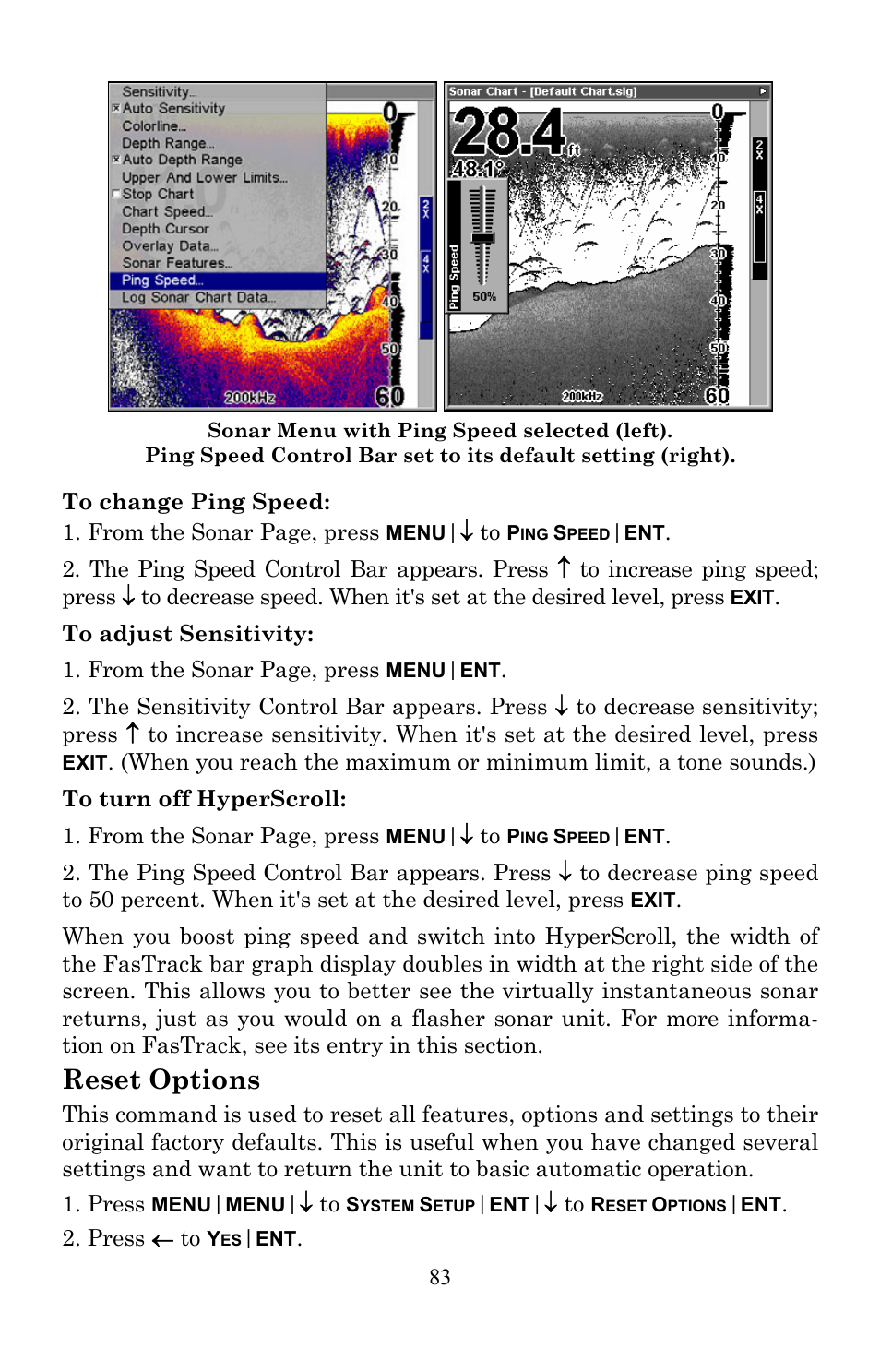 Reset options | Lowrance electronic LMS-520C User Manual | Page 93 / 252