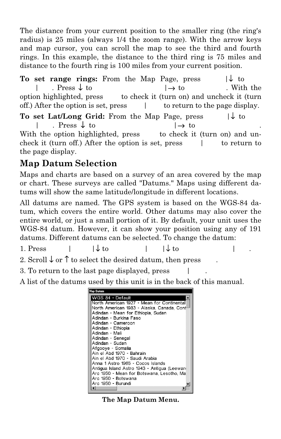 Map datum selection | Lowrance electronic LMS-337C DF User Manual | Page 168 / 216