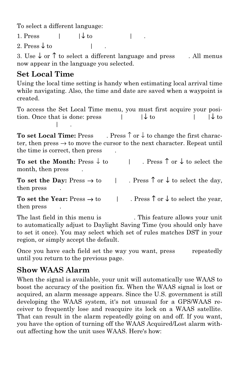 Set local time, Show waas alarm | Lowrance electronic LMS-337C DF User Manual | Page 182 / 216